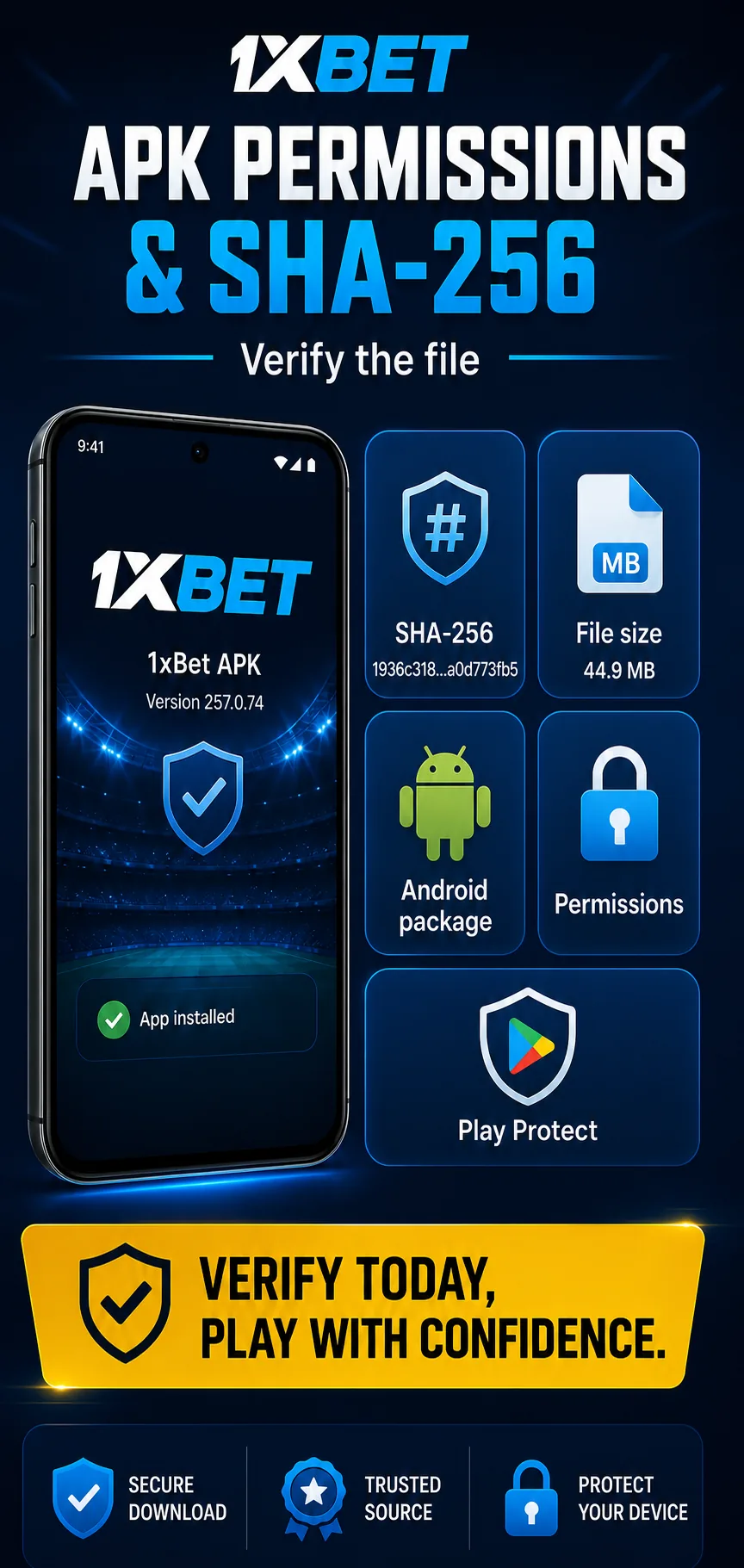 Checking the 1xbet.apk file before installation